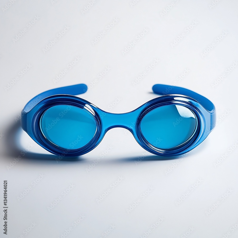 Fototapeta premium Blue swimming goggles on a plain white background