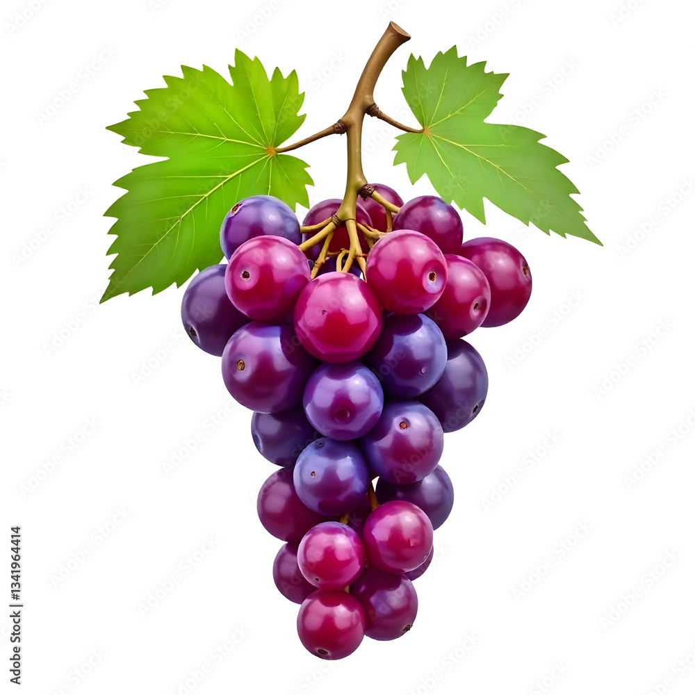 Fototapeta premium basket of cherries, basket of grapes, red wine grapes, red grapes on vine, bunch of grapes, red grapes white background