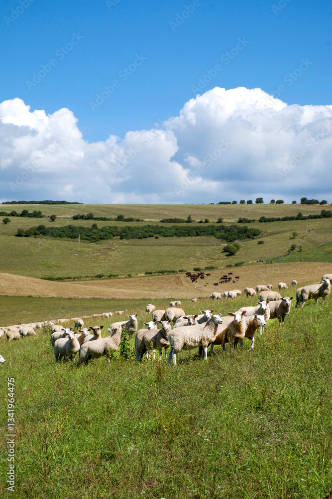 flock of sheep running across a field blurred motion flock of sheep running across a field blurred motion