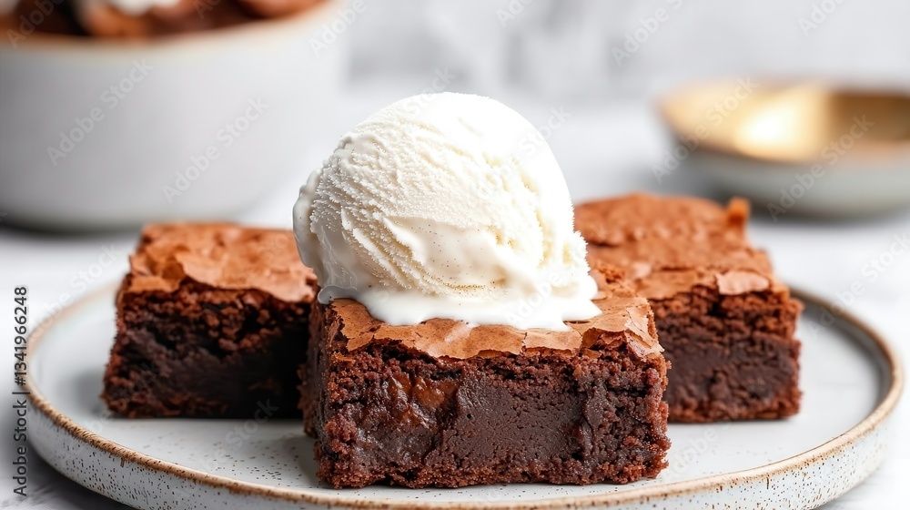 brownie vegan. Delicious brownies with a scoop of vanilla ice cream on a plate. brownie vegan. Delicious brownies with a scoop of vanilla ice cream on a plate.