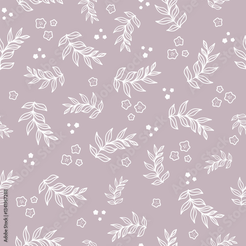 Seamless pattern with leaves. Vector floral background in trendy minimalistic linear style.