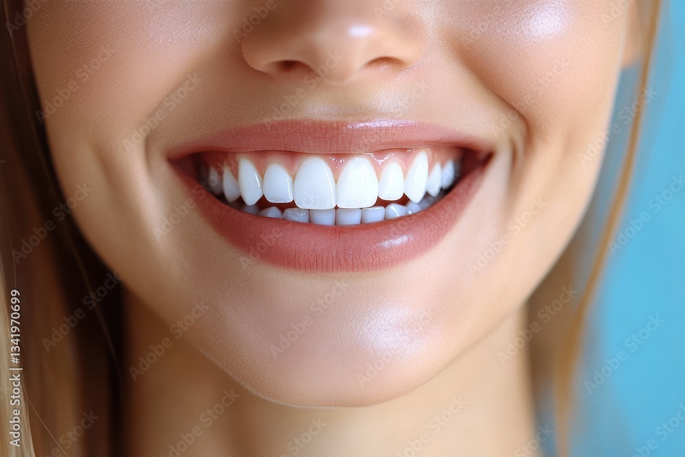 Obraz premium Bright smile of a woman showcasing dental health at a modern dental office