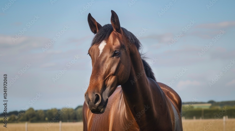 Fototapeta premium Horse in a vibrant landscape under a clear blue sky