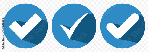 Blue check mark tick verification icon symbol vector. Set of profile verification vector icons. Sticker or badge of blue verification account. Original profile. Vector  EPS 10.