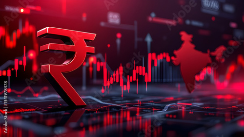 Indian Rupee Crisis Concept with Economic Downtrend, Red Financial Chart, and Market Crash Visualization, Indian stock market collapse concept.