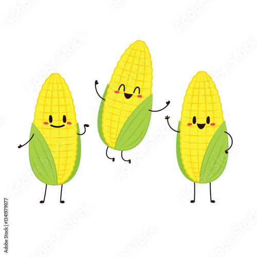 Corn cartoon vector. Cute vegetable vector character isolated on white. Corn mascot.