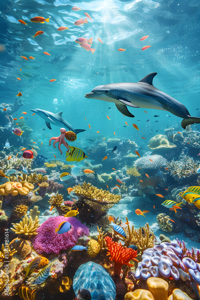 Fototapeta premium Dazzling Undersea Extravaganza: A Peek into The Vibrant Marine Life of US Coastal Waters