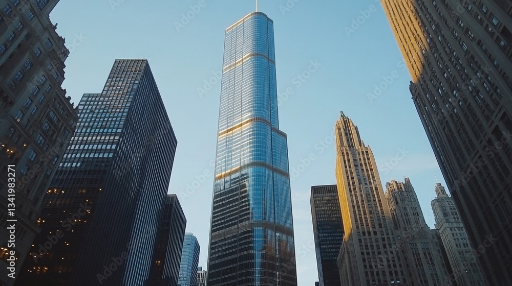 Fototapeta premium Modern Glass Skyscrapers in Urban Cityscape