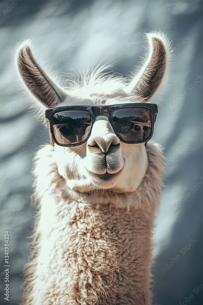 Obraz premium Portrait of beautiful llama with sunglasses