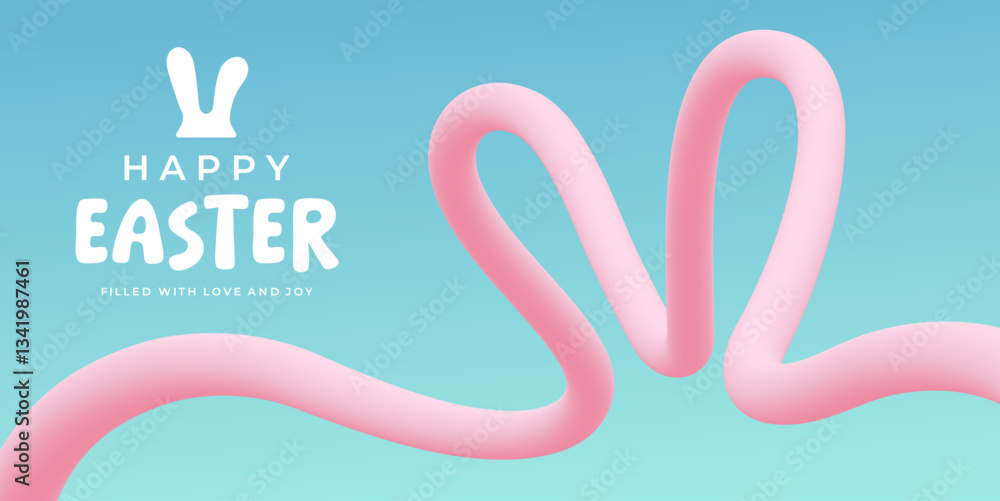 Obraz premium Happy Easter holiday greeting background with colorful ribbon as rabbits ears.