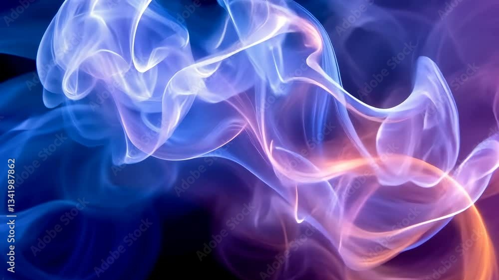Abstract Light Motion Displaying Blue Purple and Orange Smoke Like Energy in Dark Background Abstract Light Motion Displaying Blue Purple and Orange Smoke Like Energy in Dark Background
