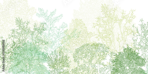 Architectural Drawings, Minimal style cad tree line drawing, Side view, set of section wetland forest outline for landscape design drawing. Vector illustration in seperate element background