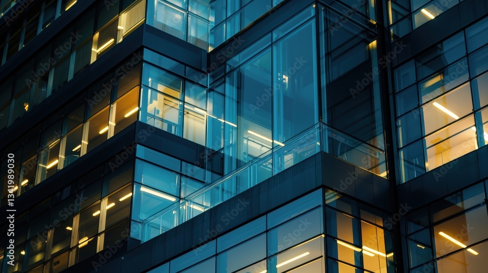 Office building illuminated with bright lights in the evening skyline. Office building illuminated with bright lights in the evening skyline.