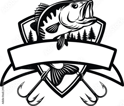 Bass fish and fishing hook vector illustration