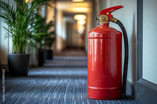 Wallpaper Mural Red Fire Extinguisher in Hotel Corridor Safety Equipment Photo Torontodigital.ca