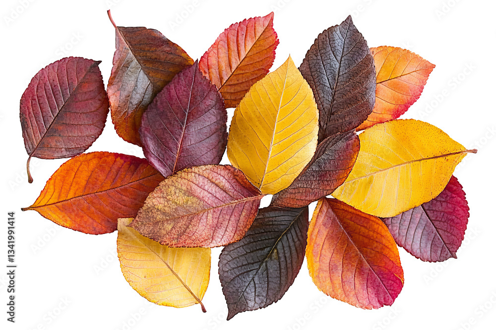 Autumn Leaves Assortment. Isolated Vibrant Foliage In Fall Colors On A White or transparent Background. Autumn Leaves Assortment. Isolated Vibrant Foliage In Fall Colors On A White or transparent Background.