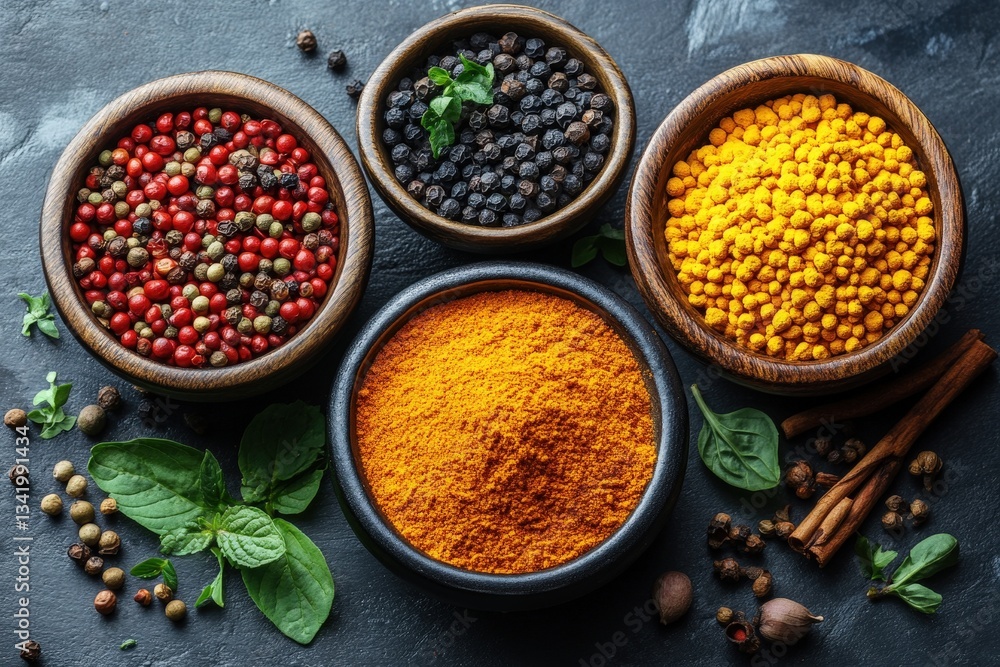 Experience the Vibrant Colors and Rich Textures of Indian Spices and Ingredients Arranged in Traditional Bowls Experience the Vibrant Colors and Rich Textures of Indian Spices and Ingredients Arranged in Traditional Bowls
