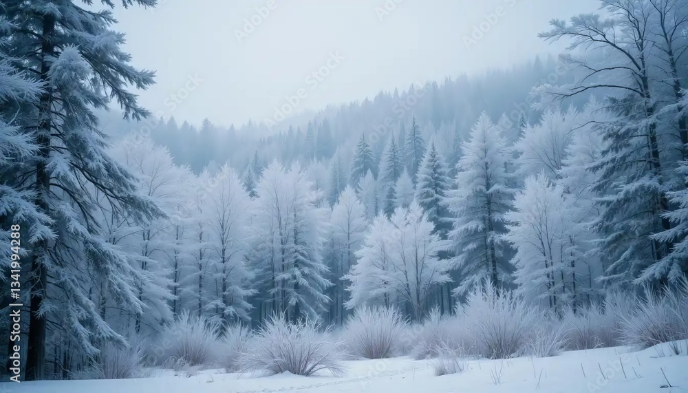 Naklejka premium Snowy Winter Wonderland Forest