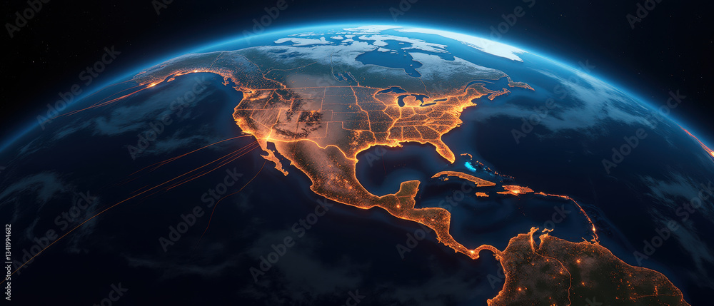 Earth view from space showing North America illuminated at night ...