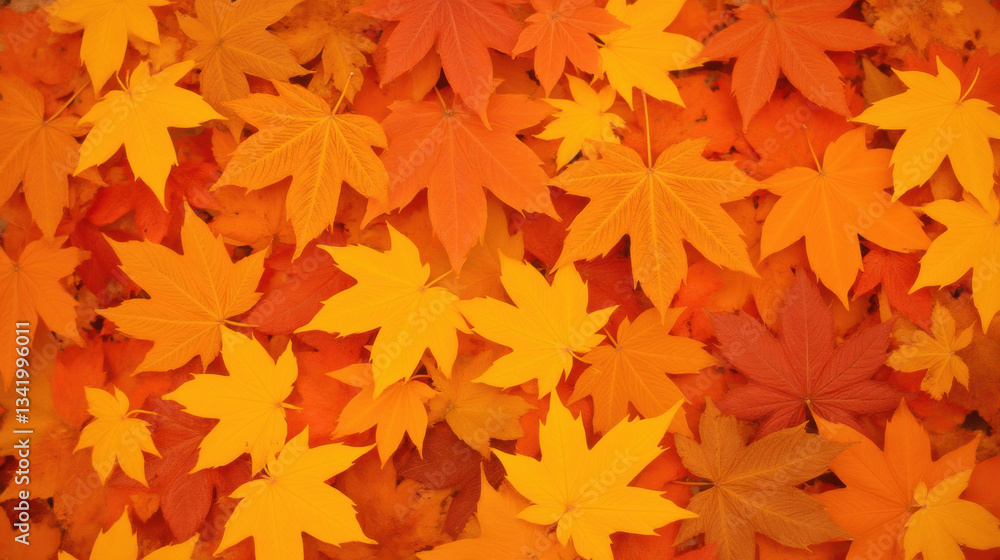 Vibrant autumn leaves shades of orange, yellow, and red create beautiful natural carpet. warm colors evoke sense of tranquility and seasonal Vibrant autumn leaves shades of orange, yellow, and red create beautiful natural carpet. warm colors evoke sense of tranquility and seasonal