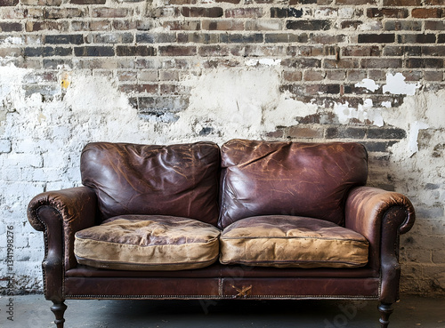 old leather sofa in living room