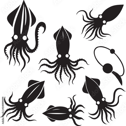 the art of Squid icon set animal silhouette victor design image isolated on the white background.
