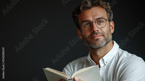 Wallpaper Mural Thoughtful Man with Glasses Reading Book Studio Portrait Casual Style Torontodigital.ca
