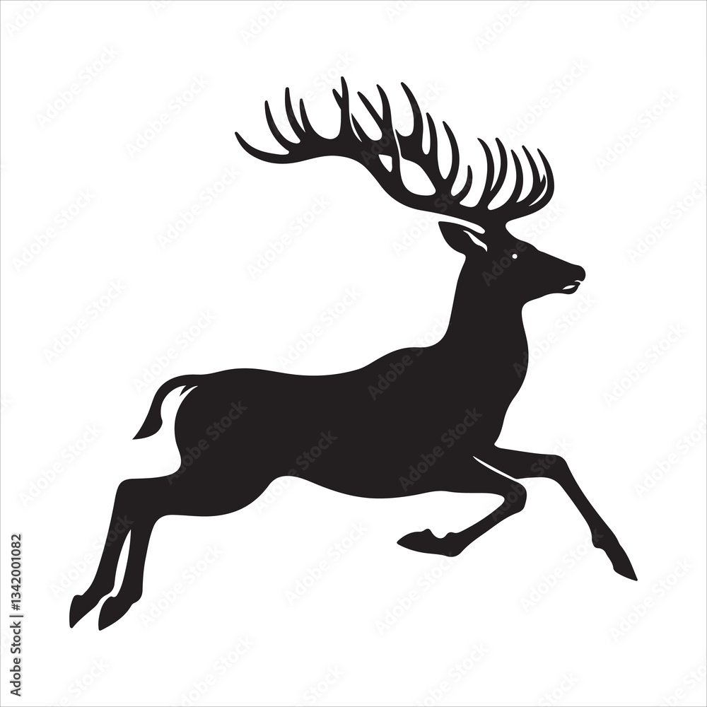 Fototapeta premium Black silhouette of a standing deer on a white background