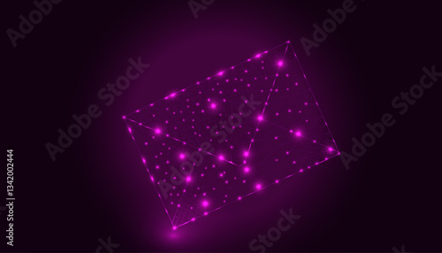 Glowing low polygonal envelope as symbol of electronic mail isolated on dark blue background. Postage, message send and receive. Futuristic wireframe design vector illustration.