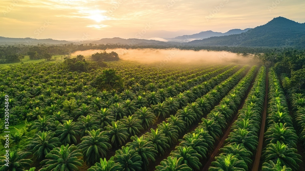Fototapeta premium Sunrise over a Palm Oil Plantation
