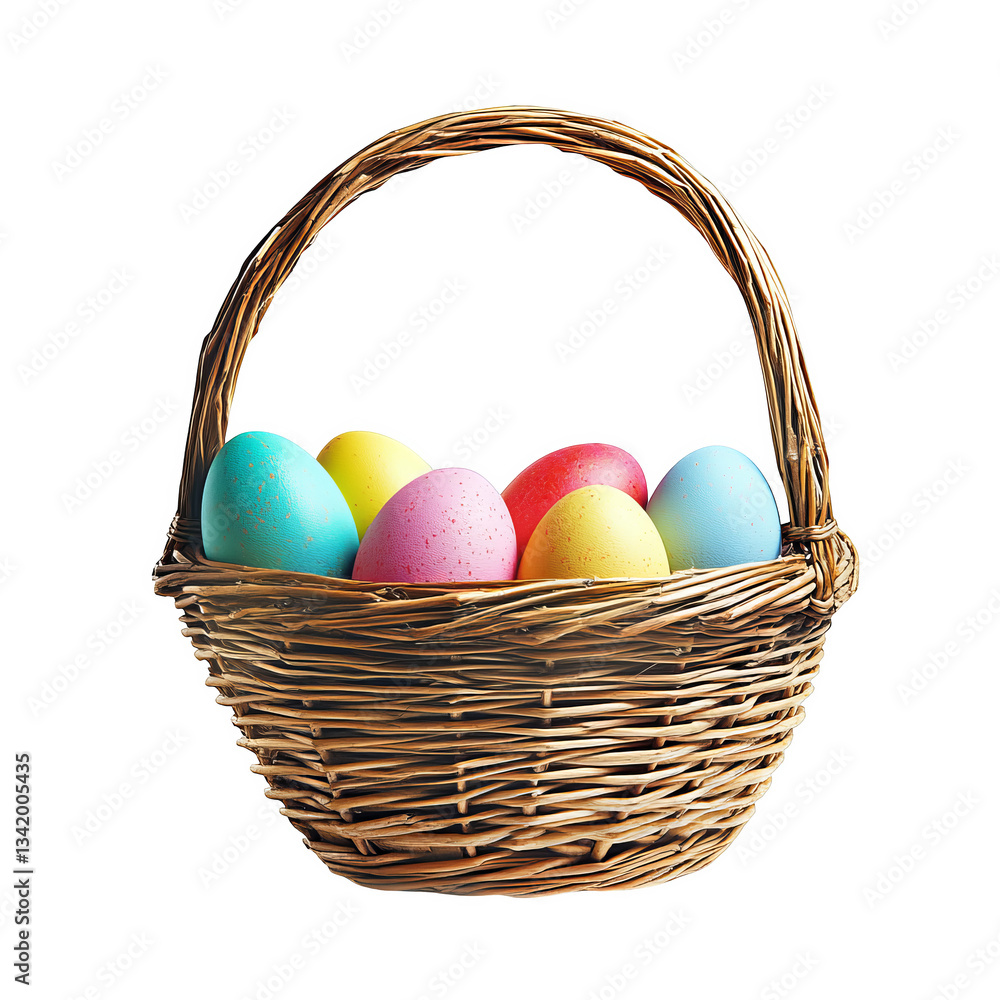 Basket with colorful Easter eggs, transparent background Basket with colorful Easter eggs, transparent background