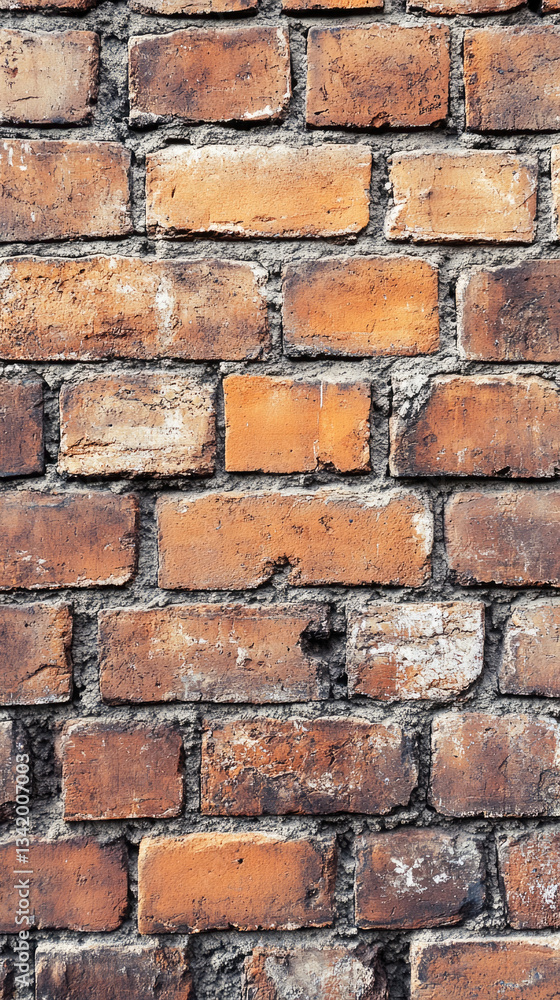 Obraz premium Close-up of rustic red brick wall with weathered texture