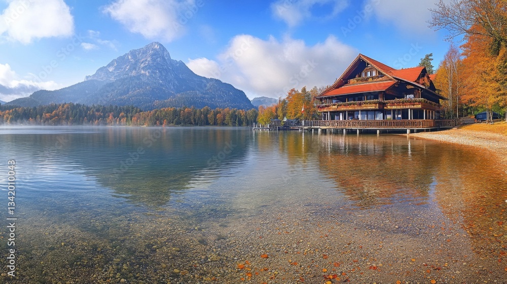 Fototapeta premium Autumn Lake and Mountain Resort