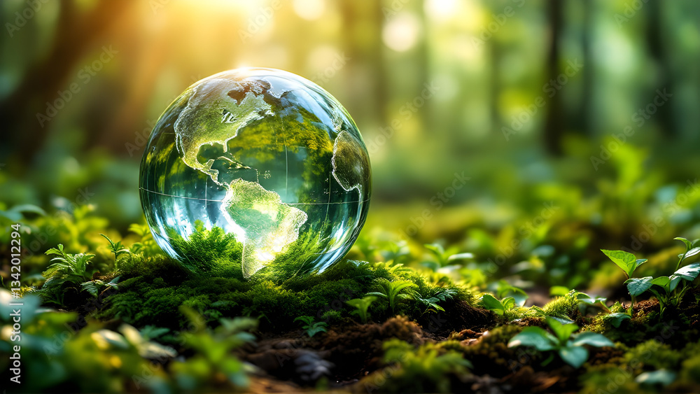 Environmental Conservation Concept with Glass Earth Globe in Green Forest – Sustainable Future and Nature Protection Environmental Conservation Concept with Glass Earth Globe in Green Forest – Sustainable Future and Nature Protection