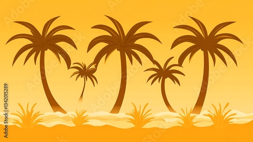 Wallpaper Mural Desert Oasis: Palm Trees Sunset Silhouette. Torontodigital.ca