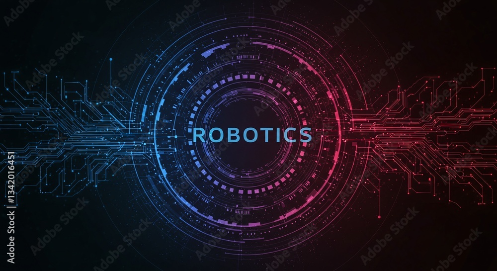 Fototapeta premium Robotics: A futuristic, abstract digital illustration showcases a vibrant circuitry design, with 