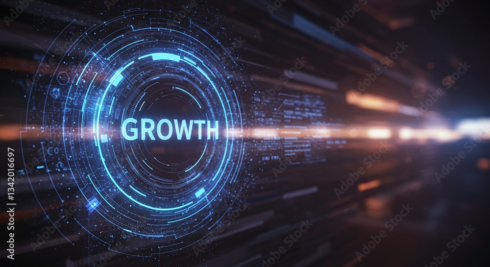 Fototapeta premium Technological Advancement: Dynamic, futuristic visuals showcase the word 