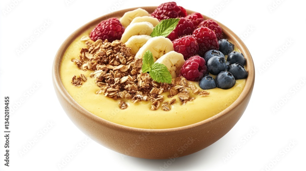Delicious and Vibrant Smoothie Bowl with Fresh Fruits and Granola Toppings Delicious and Vibrant Smoothie Bowl with Fresh Fruits and Granola Toppings