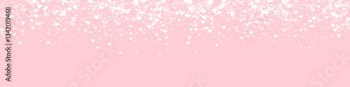 Sprinkled hearts valentine template. White hearts scattered on pink background. Festive sprinkled hearts vector illustration.