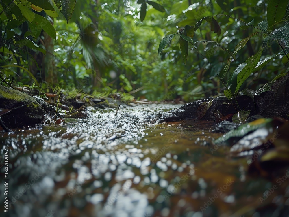 Fototapeta premium Gentle Stream Flowing Through a Lush Forest Landscape