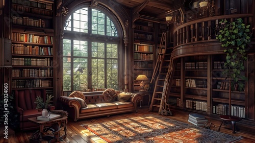 Simple airy Library room interior 