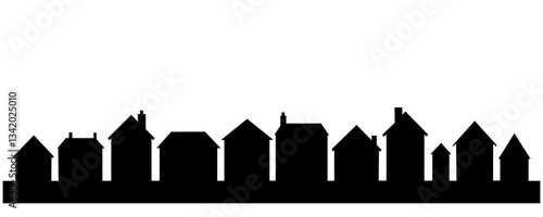 Silhouette of a residential neighborhood skyline.