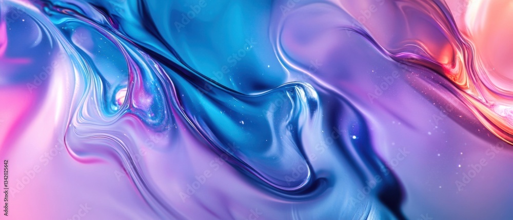 Obraz premium Abstract fluid art background with vibrant blue, purple, and pink hues creating a dreamy, iridescent texture Concept of modern art, fluidity, and imagination
