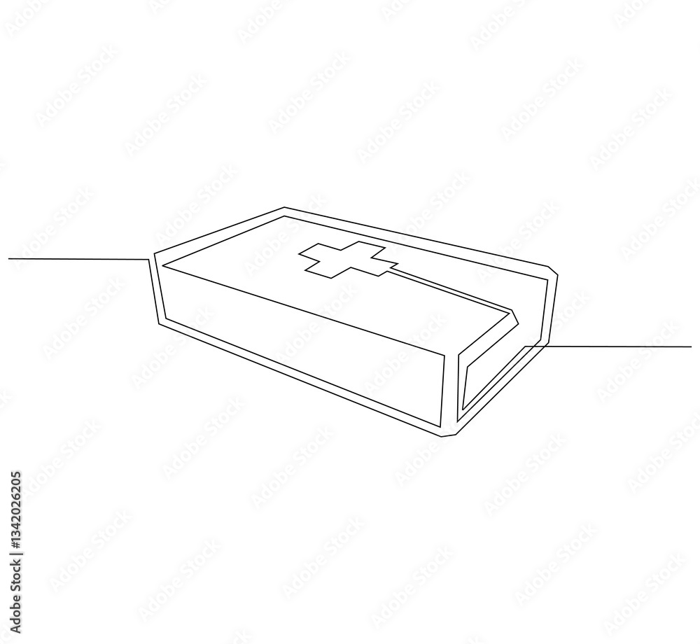 First aid kit outline drawing illustration. Continuous line draw medical equipment vector. First aid kit outline drawing illustration. Continuous line draw medical equipment vector.