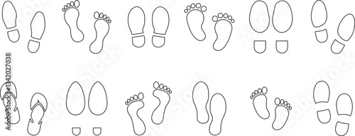 Footprints human icon in line silhouette set isolated on transparent background