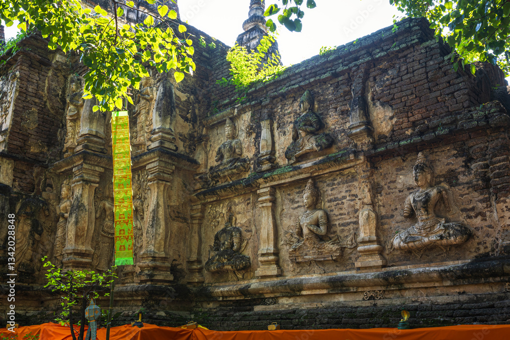 Wat Chet Yot or Wat Photharam Maha Wihan, seven pagoda temple It is a major tourist attraction in Chiang Mai, Thailand.with evening,Temple in Chiang Mai.