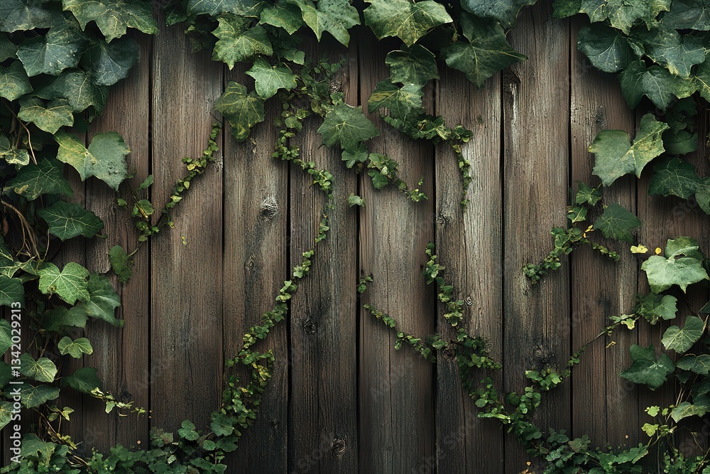 Ivy climbs a weathered wooden fence showcasing nature's beauty and rustic charm Ivy climbs a weathered wooden fence showcasing nature's beauty and rustic charm