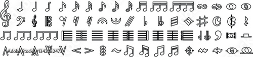 Music notes icon in line style set. Musical key signs. isolated on transparent background
