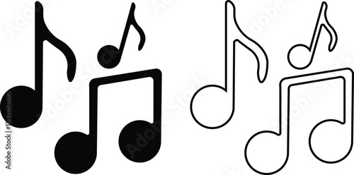 Music notes icon in flat, line style set. Musical key signs. isolated on transparent background.