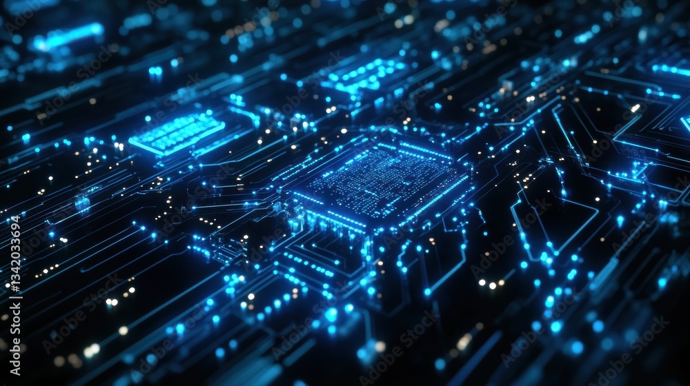 Obraz premium Glowing AI-powered Supercomputer Processing Information.